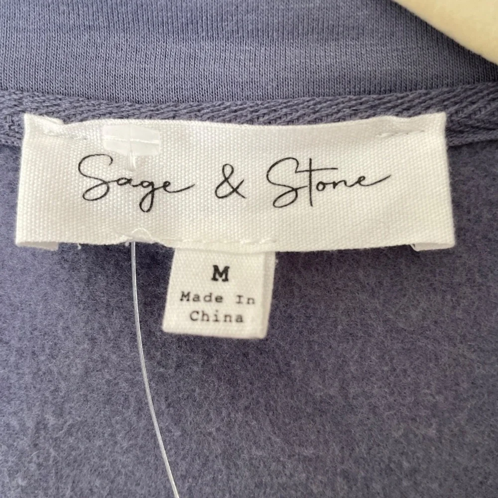 Sage & Stone Track Jacket Womens M Blue Gray Stripe Zip Up Mock Neck Streetwear